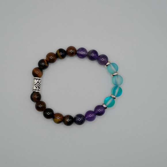 Moonstone, Amethyst, and Tigers Eye Gemstone Bracelet - Picture 4 of 4